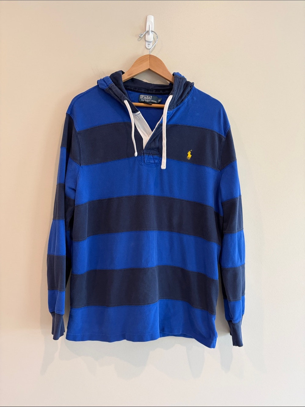Y2K PREPPY RALPH LAUREN POLO RUGBY JERSEY WITH HOOD.Size XL